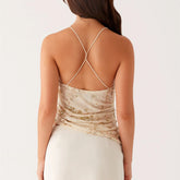 BXOXO Women Y2K Sequin Cami Top Pearl Rhinestone Sleeveless Tank Top Sparkle Glitter Backless Crop Top Going Out Streetwear